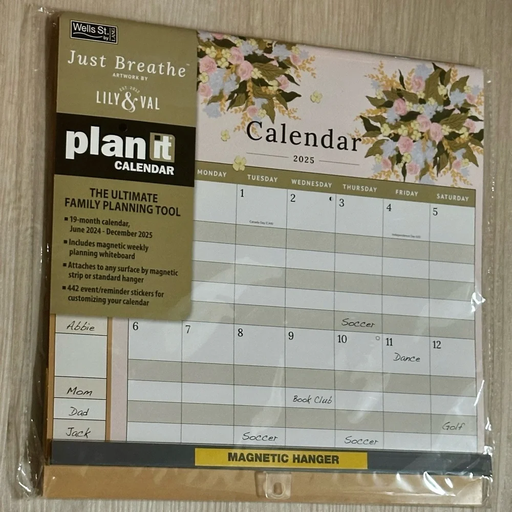 2025 Family Calendar Just Breathe Plan It – New! Magnetic Whiteboard + Stickers